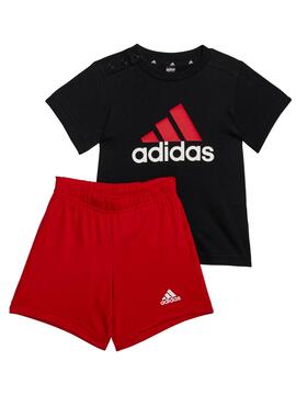 Conjunto corto Adidas Bos Negro/Rojo Niño