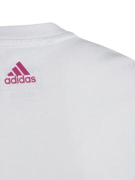 Camiseta Adidas Blanca Rosa Niña