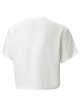 Camiseta Puma Cropped Bco/Coral Niña