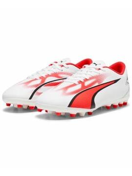 Bota Futbol Puma Ultra Play MG Blanco/Coral Niñ@