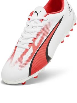 Bota Futbol Puma Ultra Play MG Blanco/Coral Niñ@