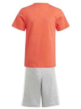 Conjunto corto Adidas 3S Naranja/Gris Jr