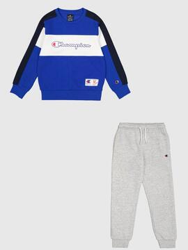 Chandal Champion Logo Azul/Gris Jr