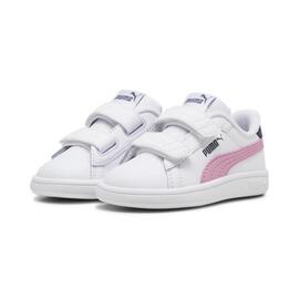 Zapatilla Puma Smash Blanco Rosa Niña