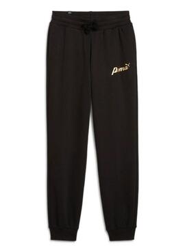 Pantalon Puma Script Negro Oro Jr