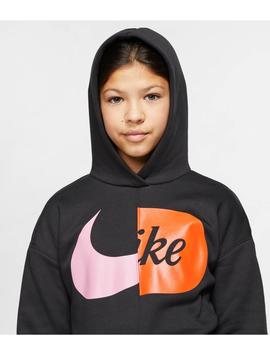 Sudadera Nike Cropped Negro/Naranja Niña