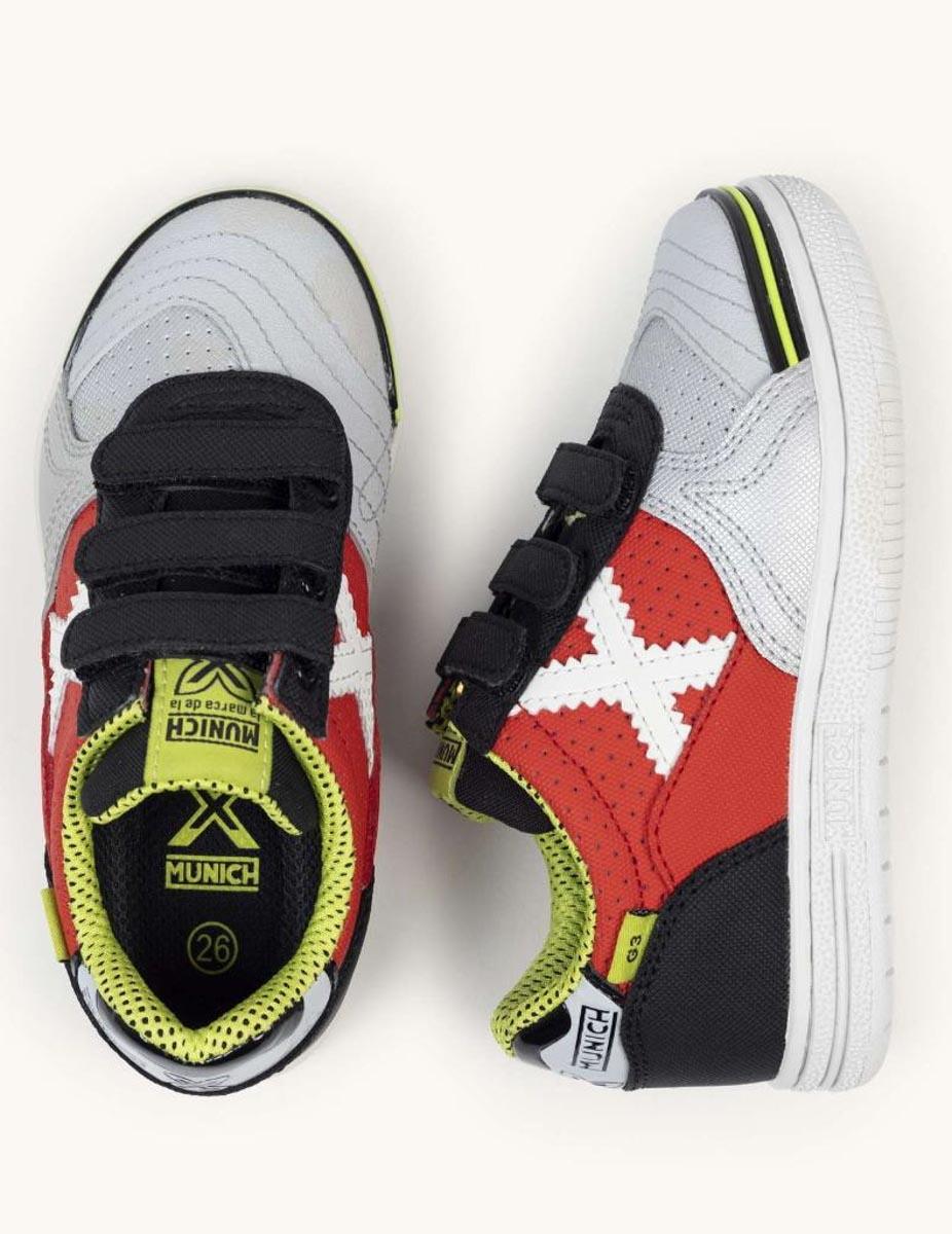 Zapatilla Munich G-3 Kid 446 Gris/Rojo Jr